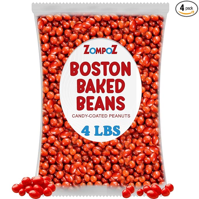 Boston Baked Beans Candy Coated Peanuts, 4 Lbs Bulk Peanut Candy, Old Fashioned Classic Candy Covered Toasted Peanuts, Original Red Retro Hard Candy for Office, Candy Dish, Candy Buffet