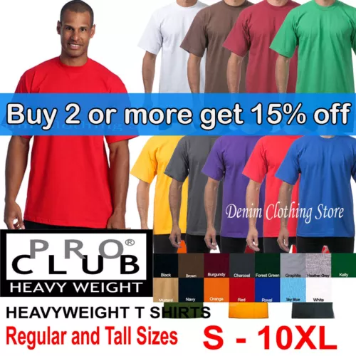 1 NEW PRO CLUB MEN'S BLANK HEAVY WEIGHT CREW NECK SHORT SLEEVE T-SHIRT S - 10XL