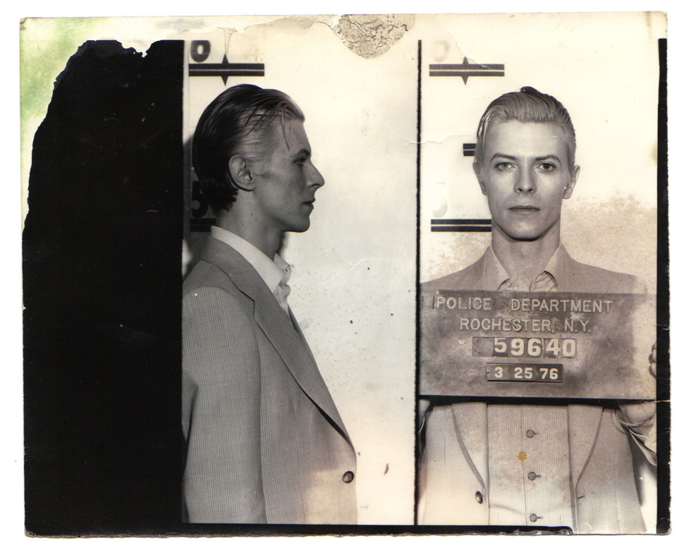 David Bowie's mugshot after being arrested in Rochester NY for possession of marijuana. [PHOTO: Provided by Todd Hess]