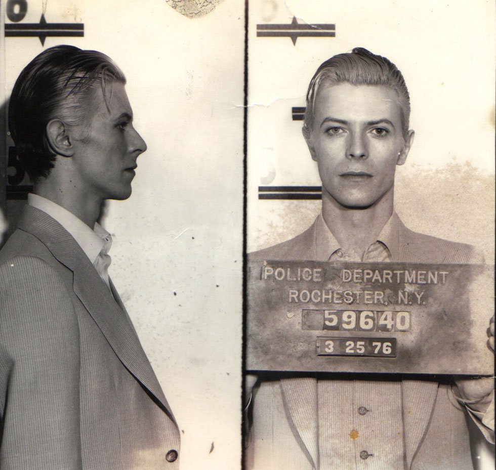 David Bowie's mugshot after being arrested in Rochester NY for possession of marijuana. [PHOTO: Provided by Todd Hess]