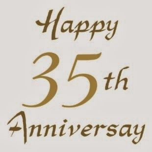 This may contain: a happy 35th anniversary greeting card with the words,'happy 35th anniverary '