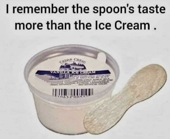 This may contain: an ice cream container with a spoon in it and the caption reads, i remember the spoon's taste more than the ice cream