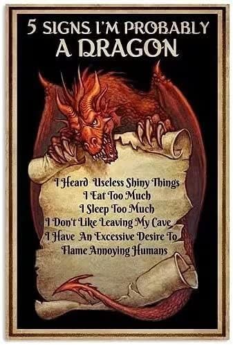 Dragon Metal Tin Sign 5 Signs I'M Probably A Dragon Funny Poster Bathroom Cafe Living Room Kitchen Home Art Wall Decoration Plaque Gift