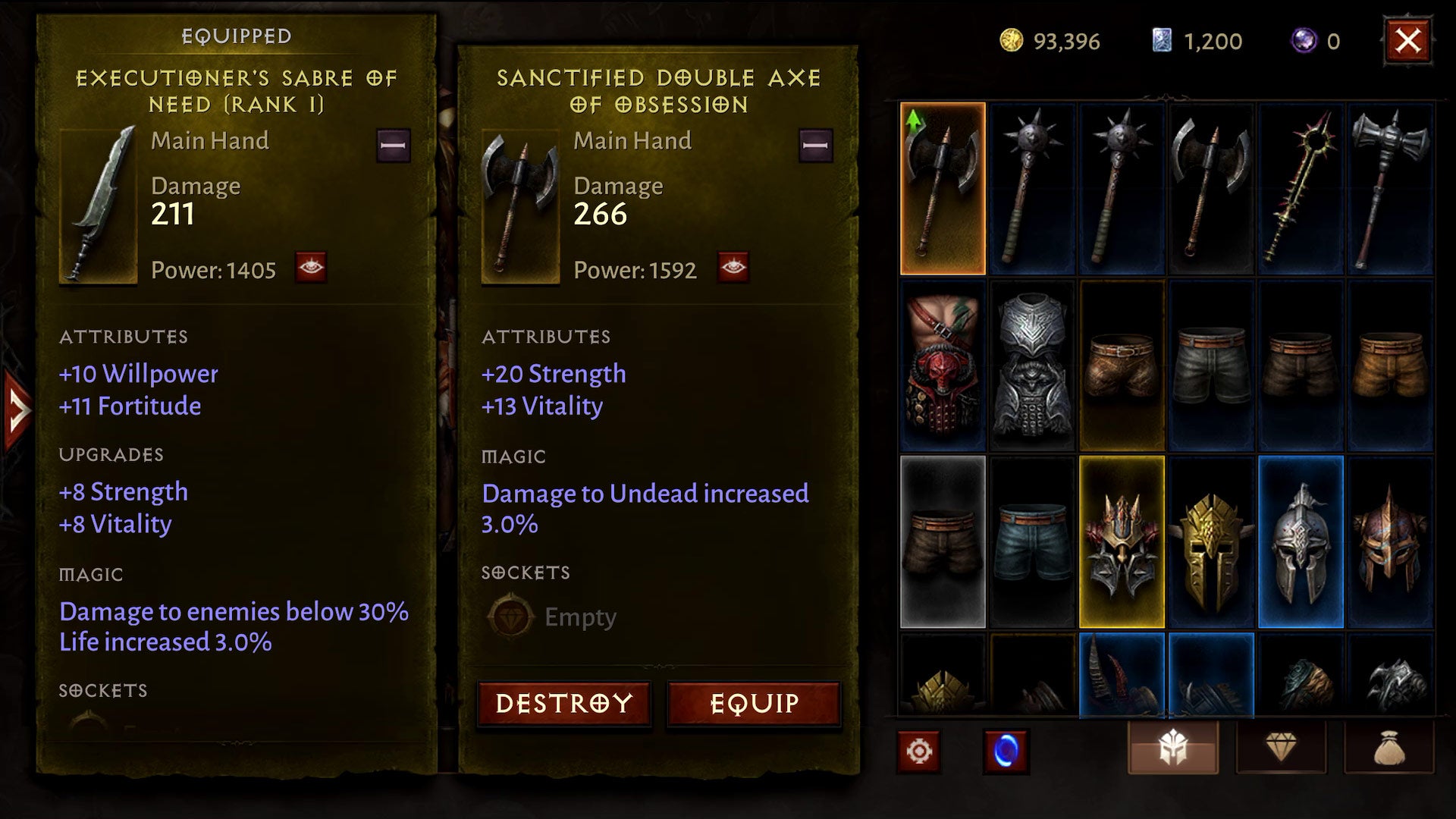 In the early game, an up arrow equals equip without a second thought.