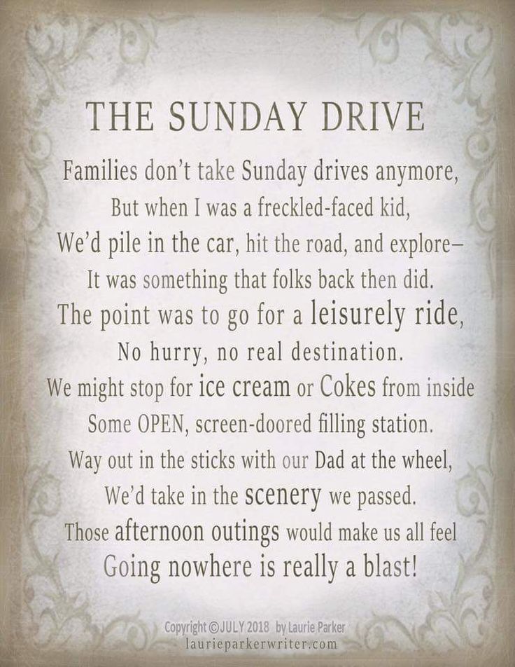 This may contain: the sunday drive poem written in an old book