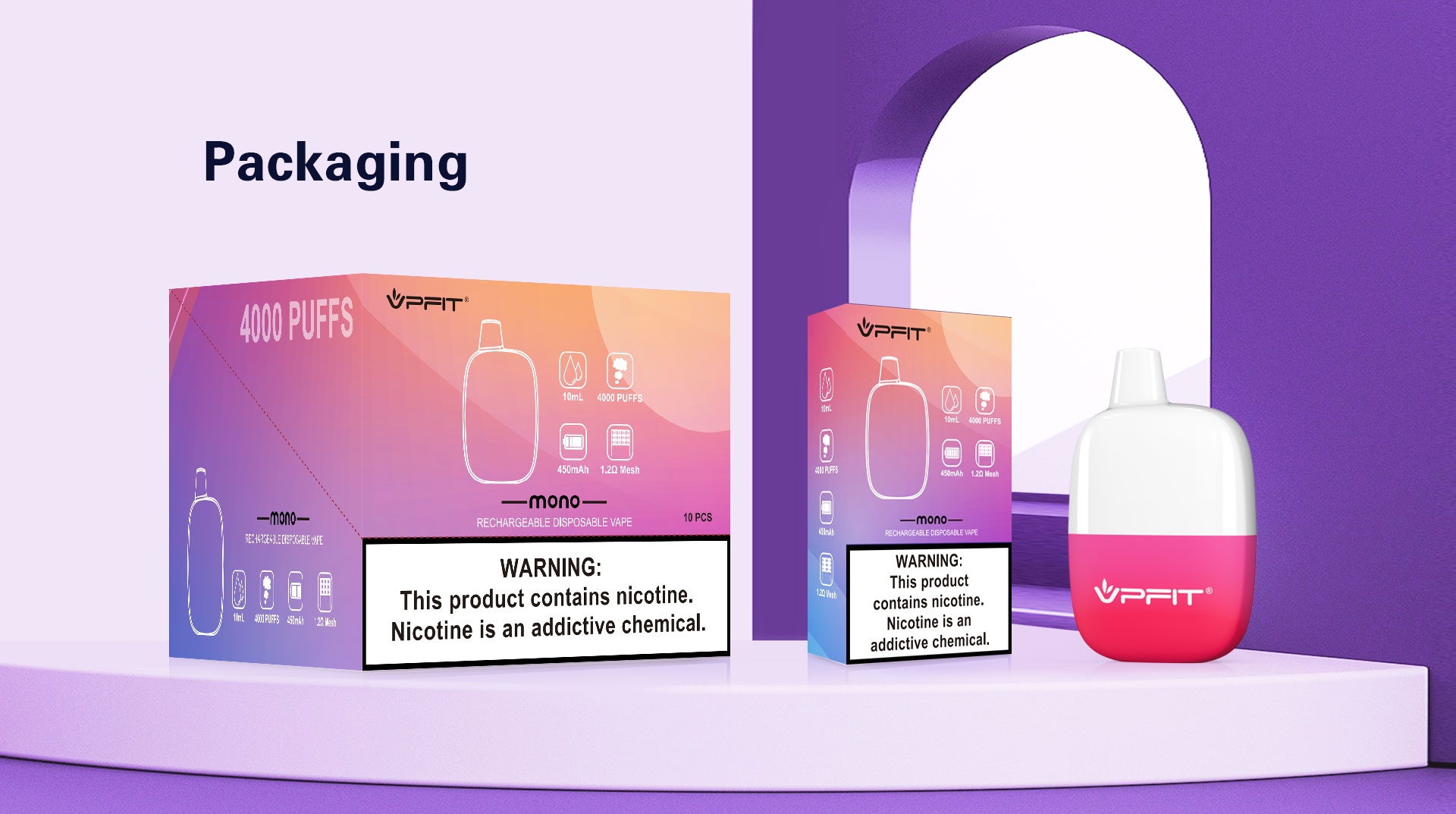 Chine Brand Vape Wholesale Electronic Cigarette VPFIT Mono Disposable Vape Pen Packing