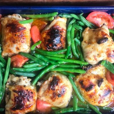 Roast Chicken with Green Beans, Tomatoes, and Olives