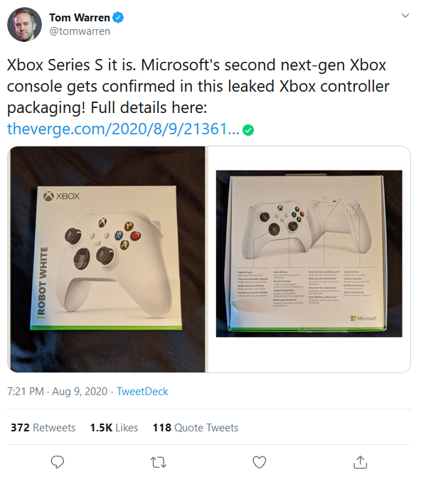 Screenshot_2020-08-09 (3) Tom Warren on Twitter Xbox Series S it is Microsoft's second next-gen Xbox console gets confirmed[...]