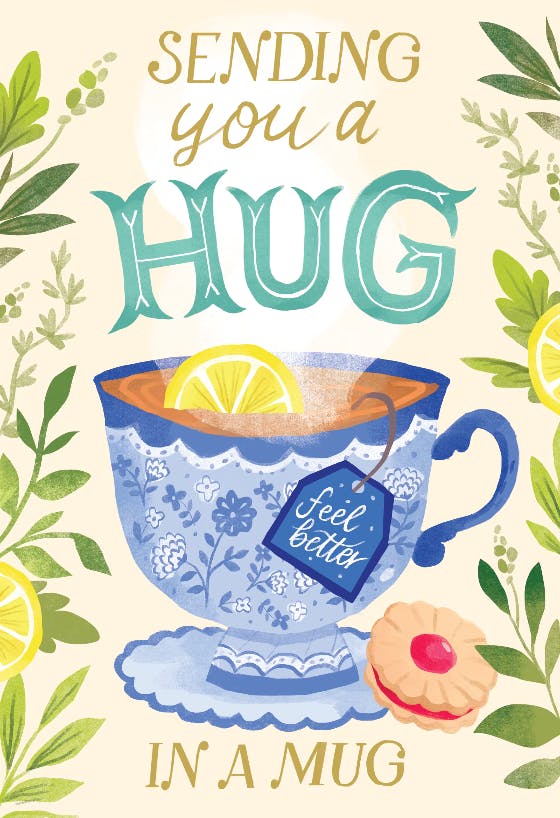 Hug in a mug - get well soon card
